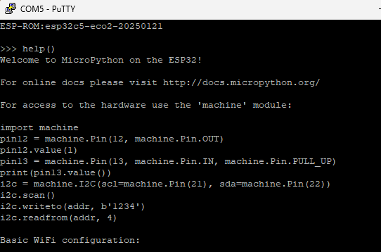MicroPython REPL (PuTTY)